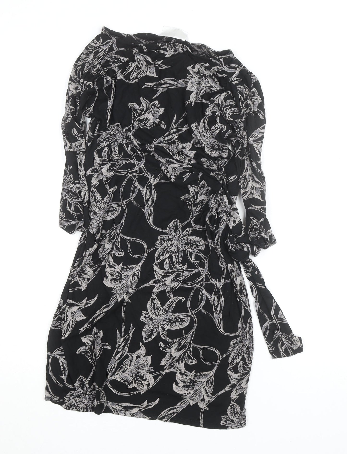 Wallis Petite Black Floral Wrap Dress Women’s Size 10 Knee Length
