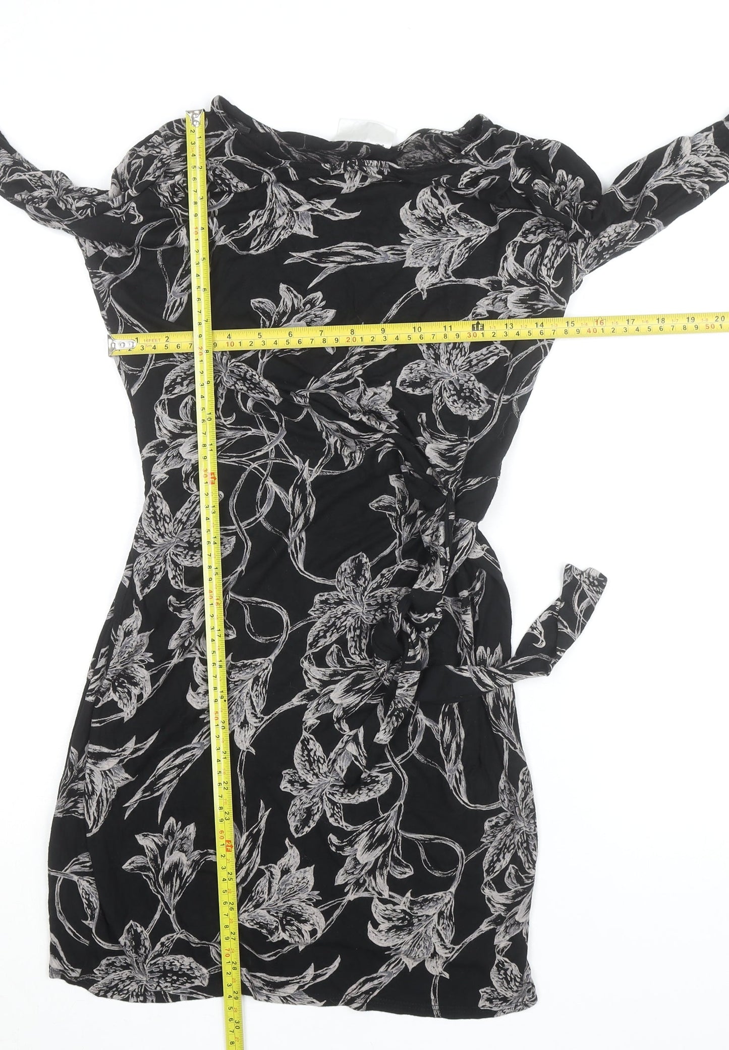 Wallis Petite Black Floral Wrap Dress Women’s Size 10 Knee Length