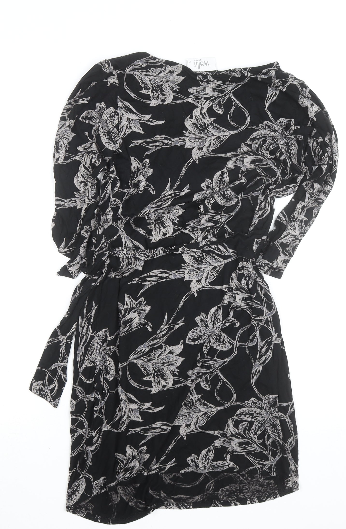 Wallis Petite Black Floral Wrap Dress Women’s Size 10 Knee Length
