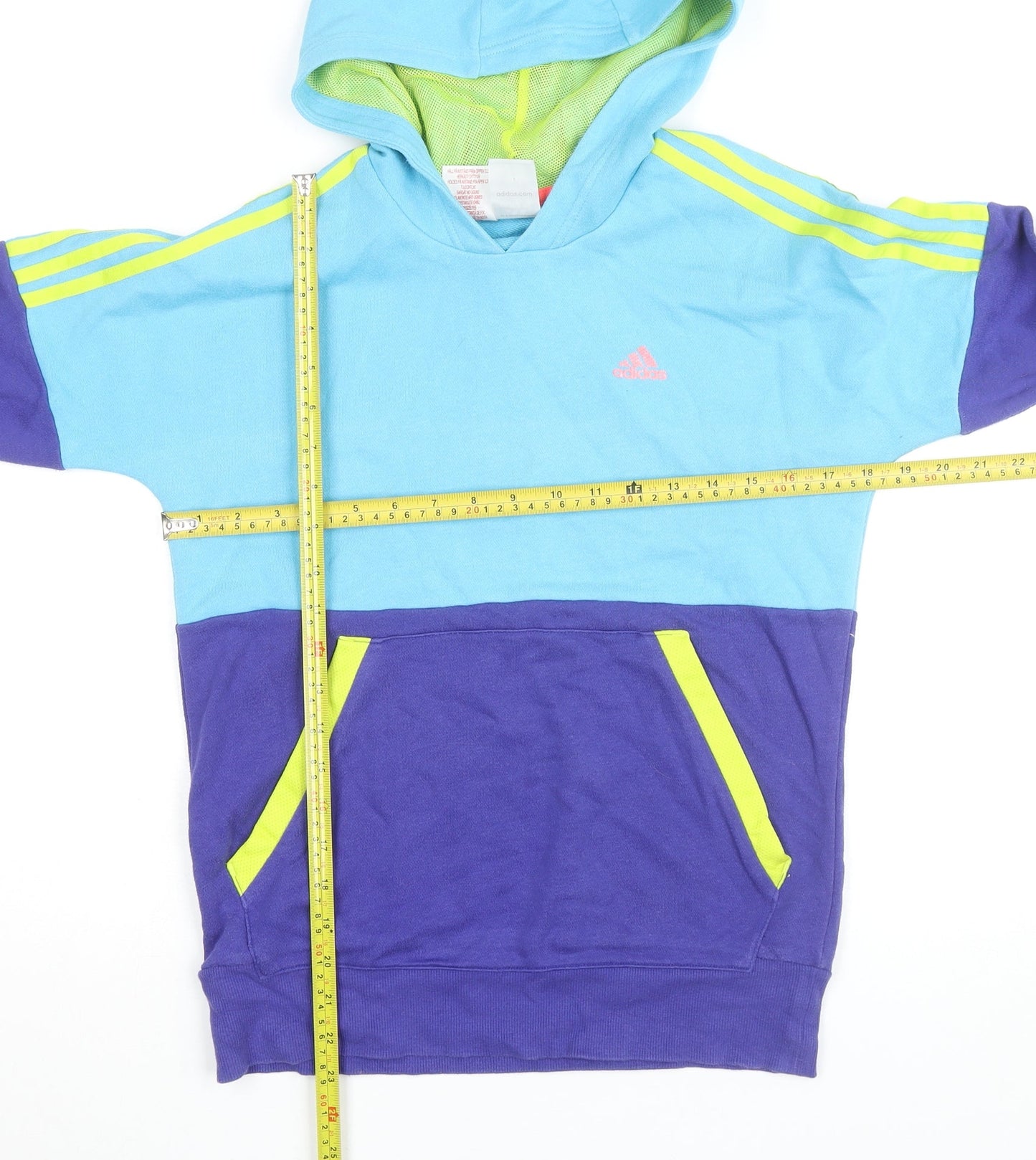 Adidas Boys Blue Colourblock Pullover Hoodie Size 15-16 Years