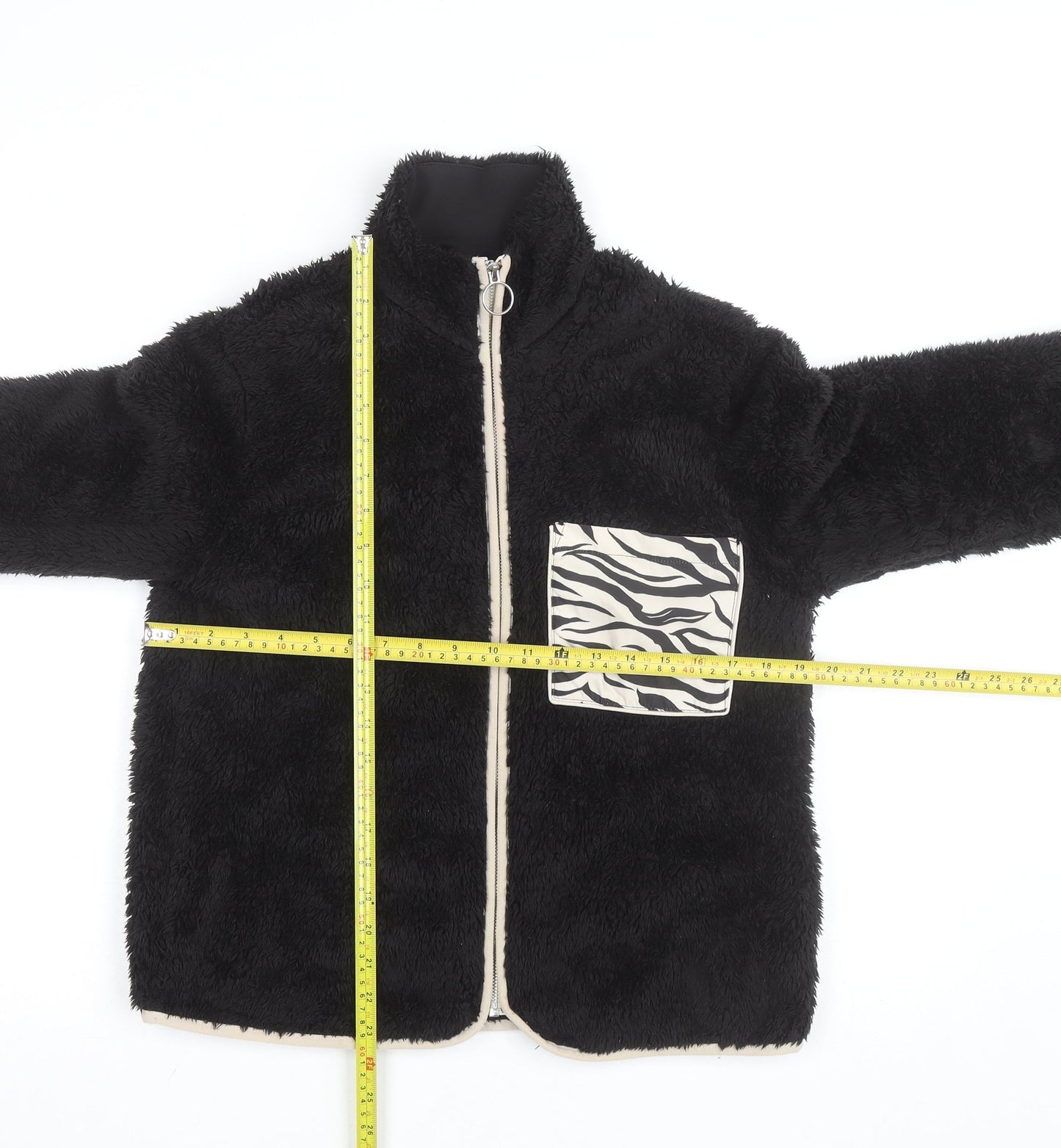 H&M Divided Women's Black Fleece Animal Pocket Jacket Size S