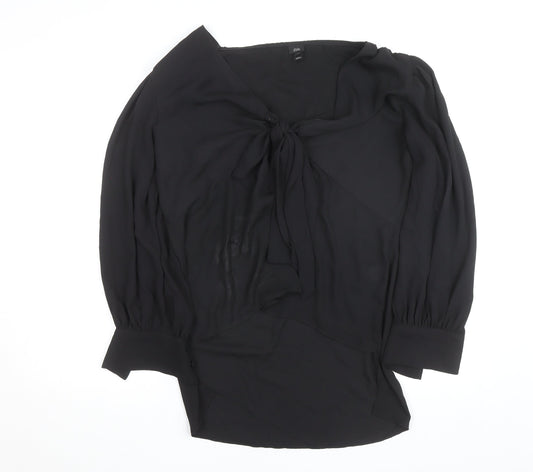 River Island Womens Black Chiffon Bow Tie Wrap Long Sleeve Blouse Size 16