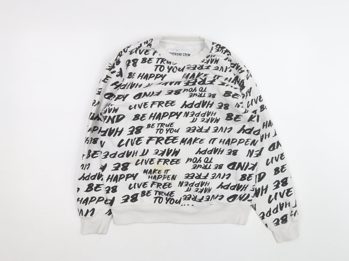 Boyfriend Crew Women's White Graphic Print Pullover Sweatshirt S