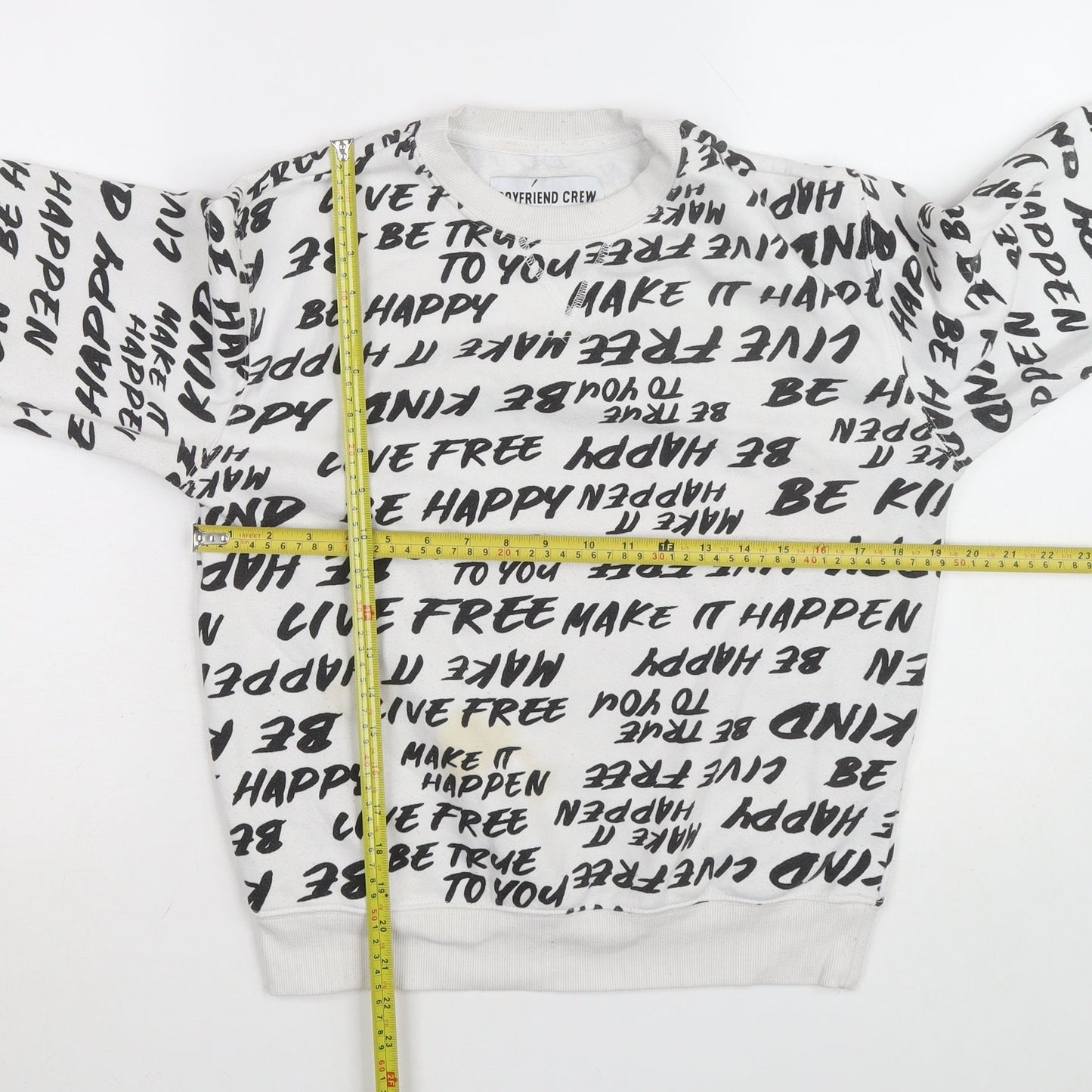 Boyfriend Crew Women's White Graphic Print Pullover Sweatshirt S