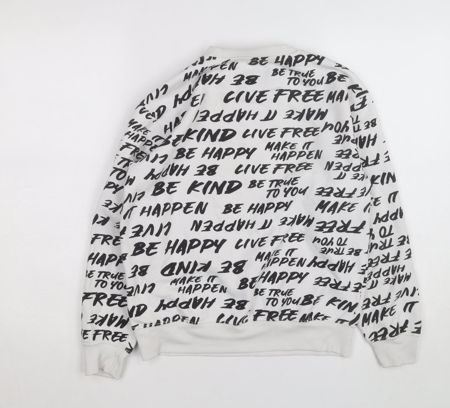Boyfriend Crew Women's White Graphic Print Pullover Sweatshirt S