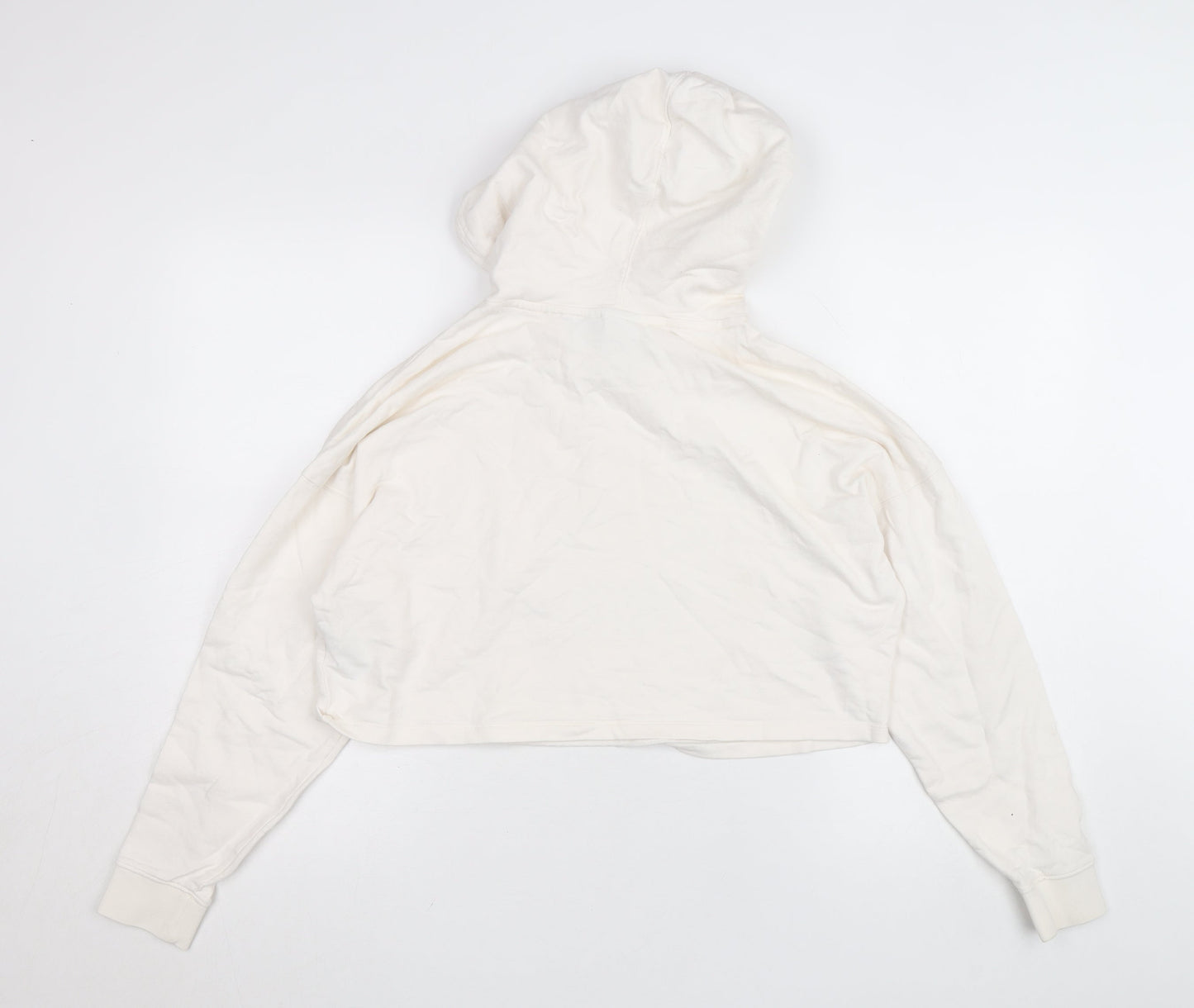 Adidas Womens Ivory 2XS Cropped Hoodie Rhinestone Logo Cotton