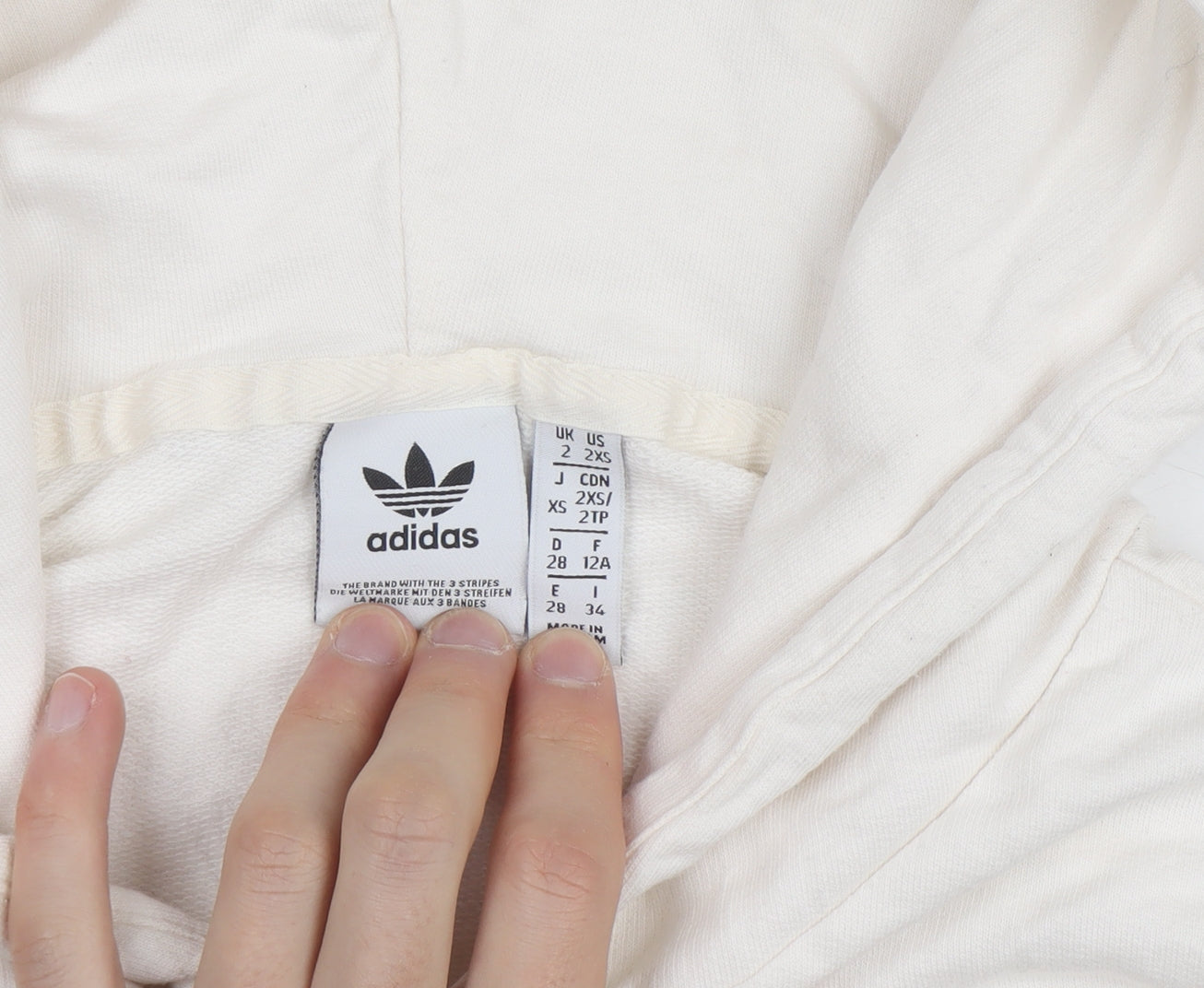 Adidas Womens Ivory 2XS Cropped Hoodie Rhinestone Logo Cotton