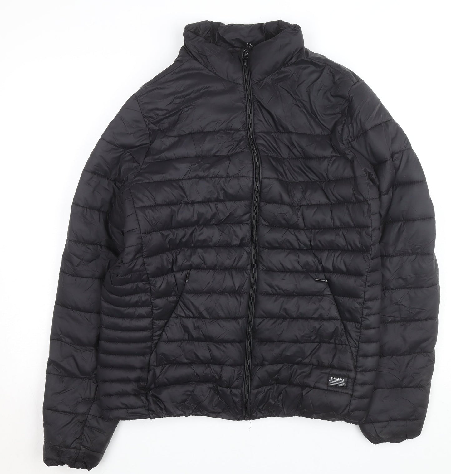 Pull&Bear Women's Black Puffer Jacket Size M Lightweight Quilted Winter Coat