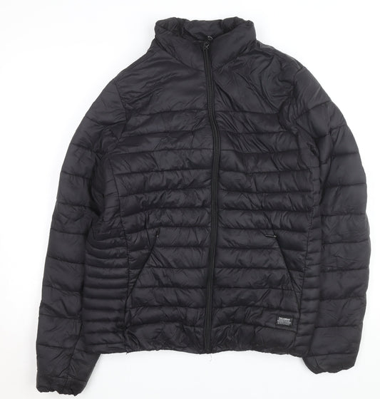 Pull&Bear Women's Black Puffer Jacket Size M Lightweight Quilted Winter Coat
