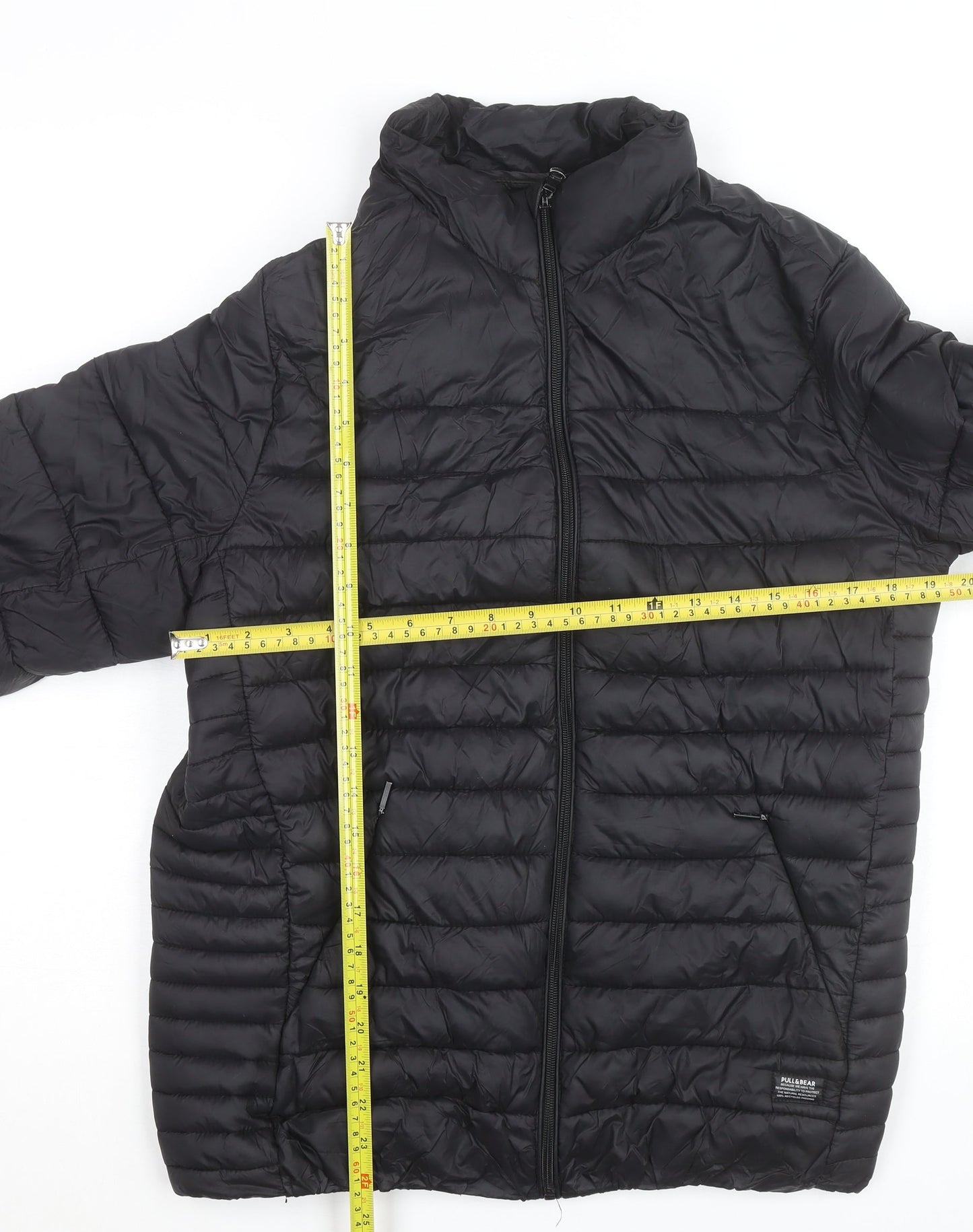 Pull&Bear Women's Black Puffer Jacket Size M Lightweight Quilted Winter Coat