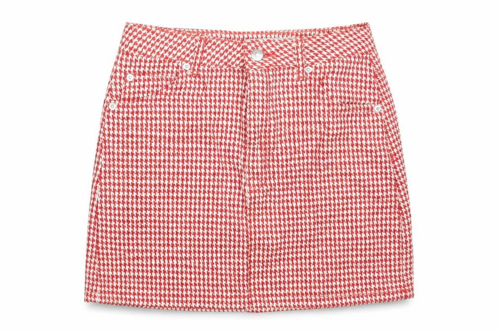 Topshop Women's Red Check Cotton Mini Skirt Size 10