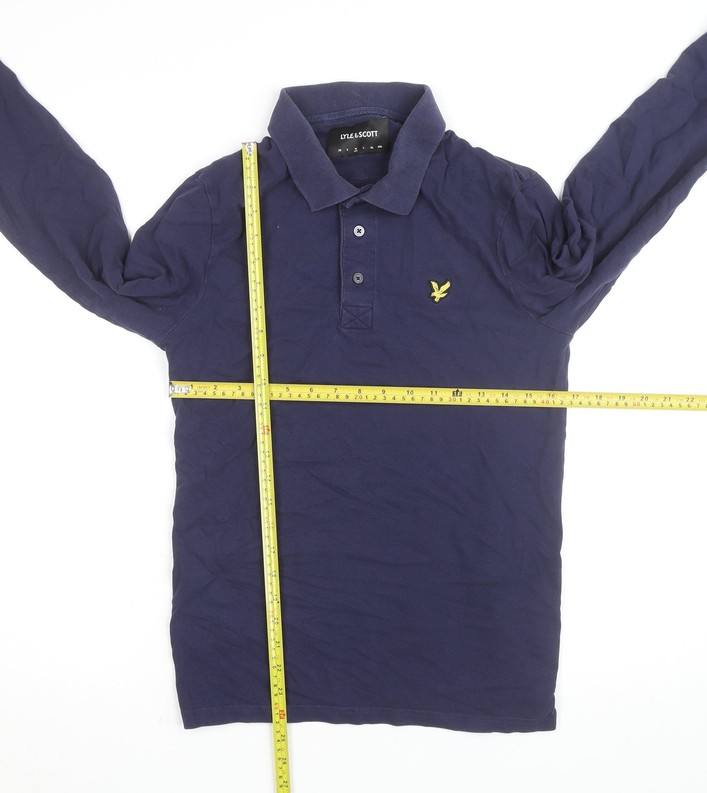 Lyle & Scott Mens Blue Long Sleeve Polo Shirt Size M