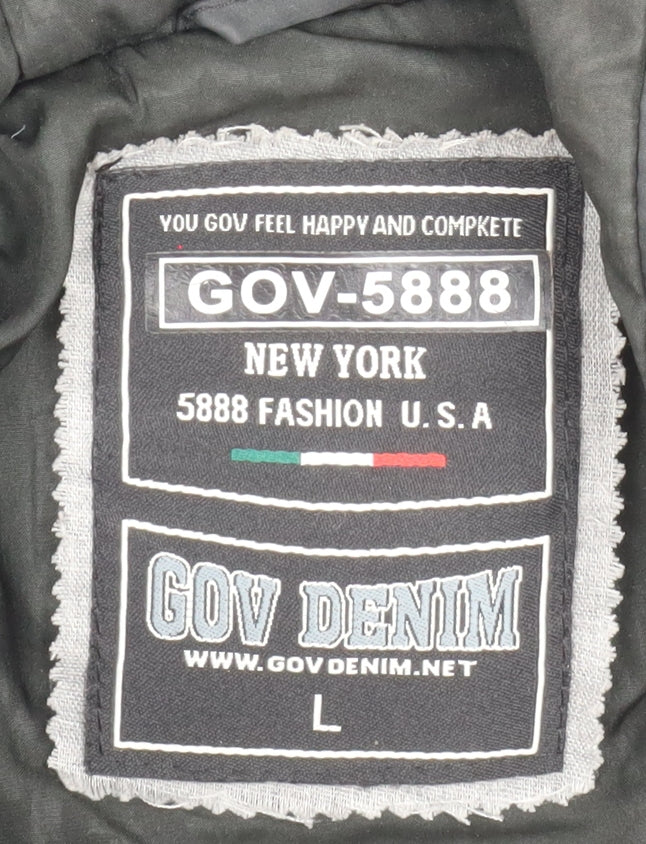 GOV DENIM Men's Black L Hooded Puffer Jacket with Pockets