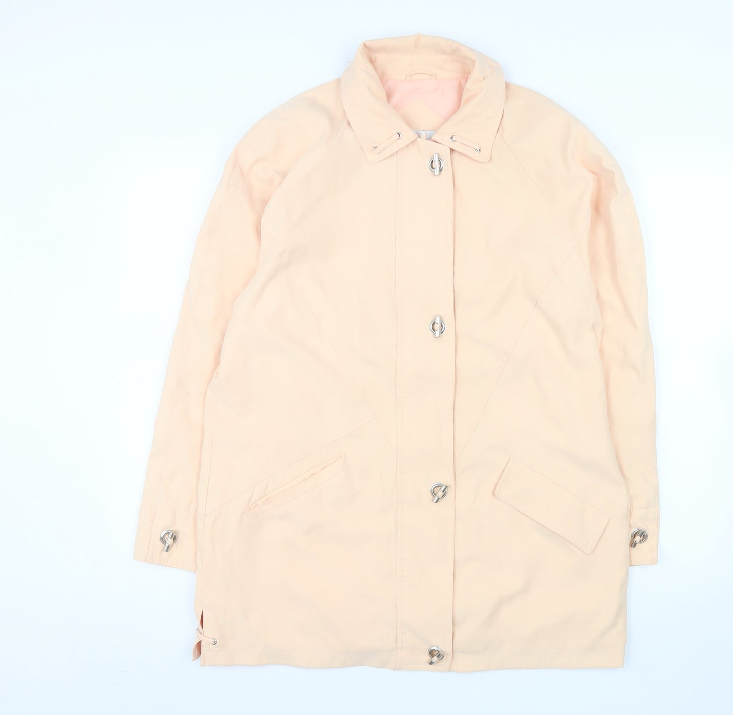 Essentials Womens Beige Long Rain Coat Size 12 Classic Lightweight