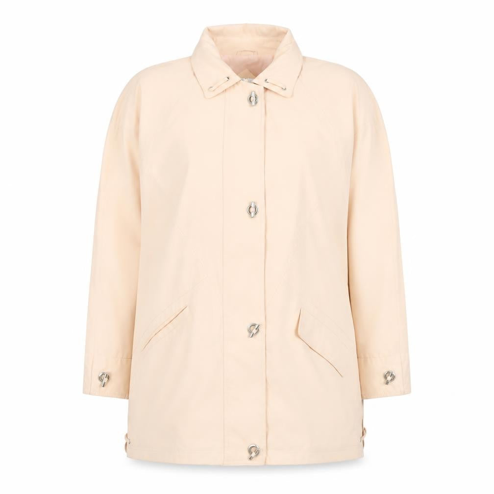 Essentials Womens Beige Long Rain Coat Size 12 Classic Lightweight