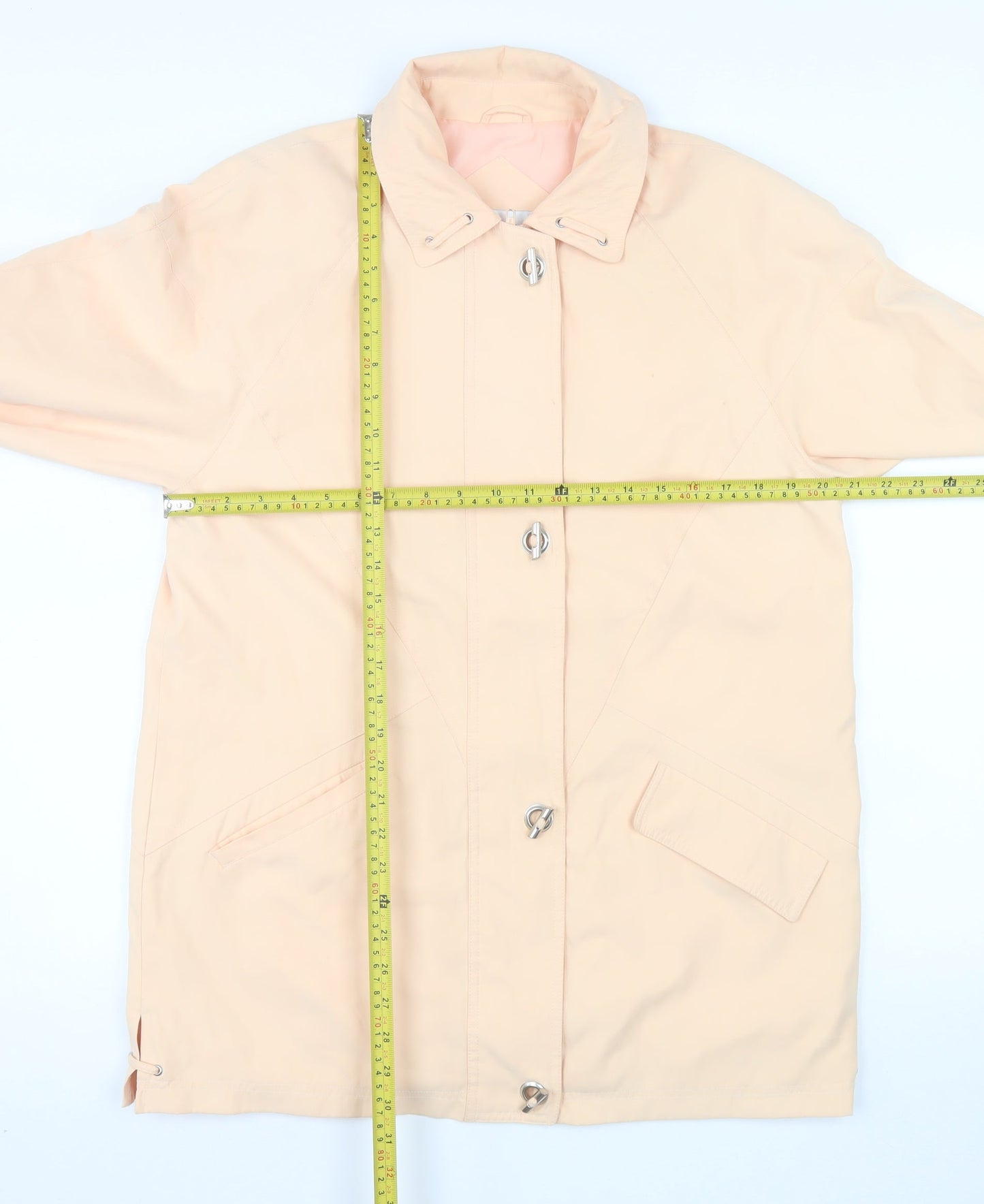 Essentials Womens Beige Long Rain Coat Size 12 Classic Lightweight
