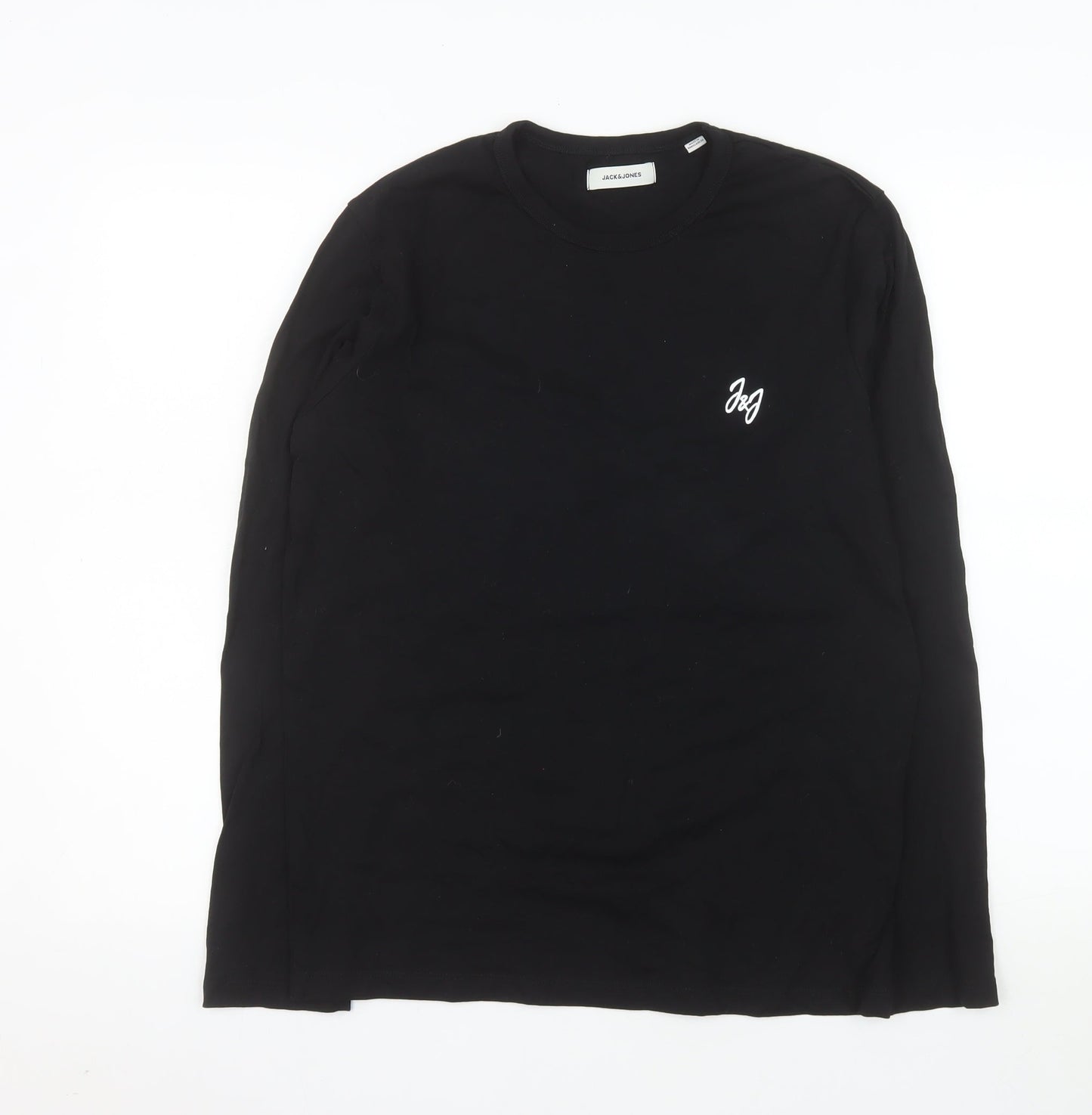 Jack & Jones Men's Black Cotton Long Sleeve Crew Neck Top S