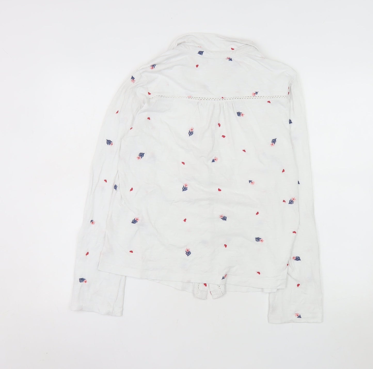 Beacon Cove Women's White Floral Cotton Button-Up Shirt M