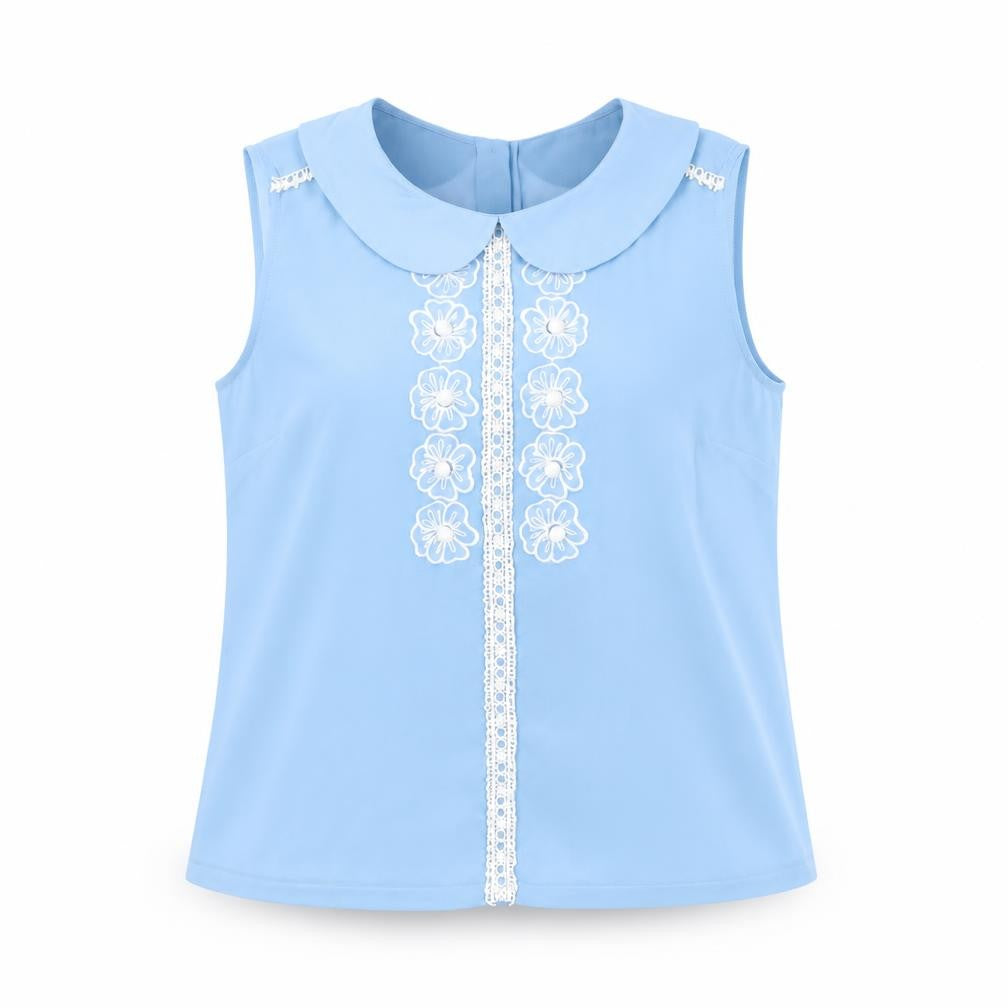 Savida Women Blue Sleeveless Collared Floral Blouse Size 12