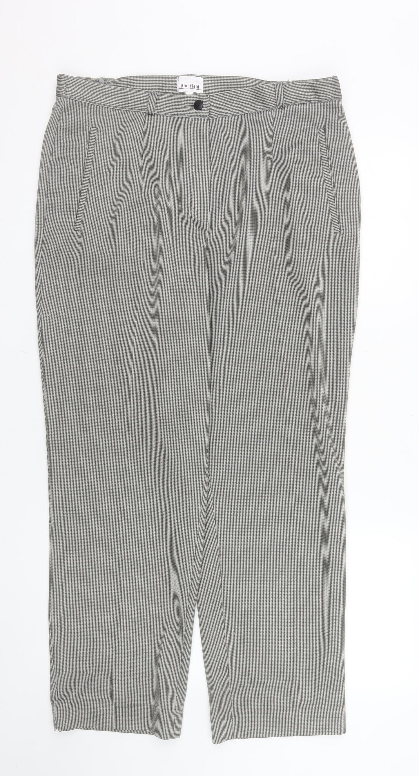 Kingfield Men's Grey Check Pleated Trousers Size 21in Regular Fit