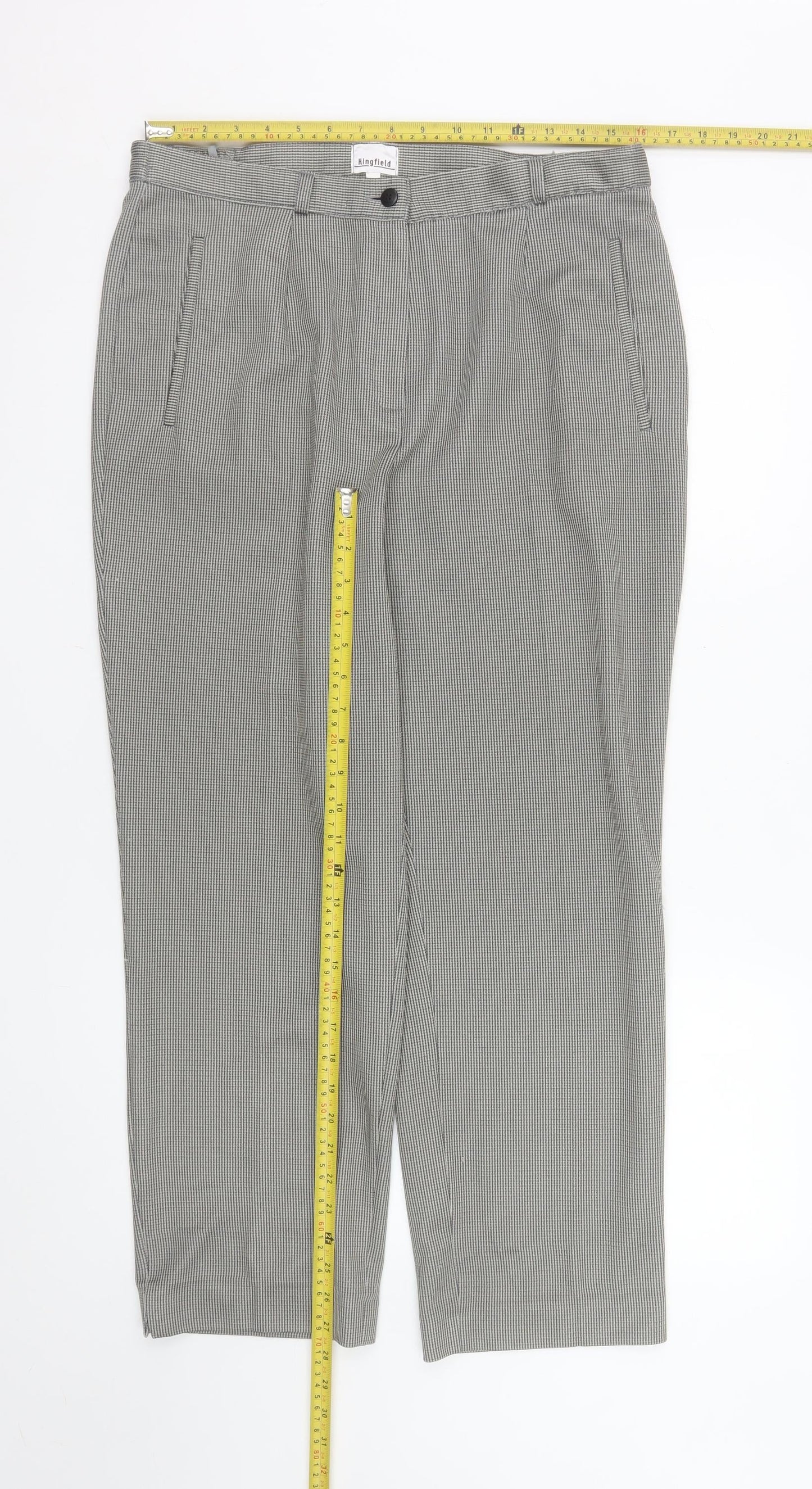 Kingfield Men's Grey Check Pleated Trousers Size 21in Regular Fit