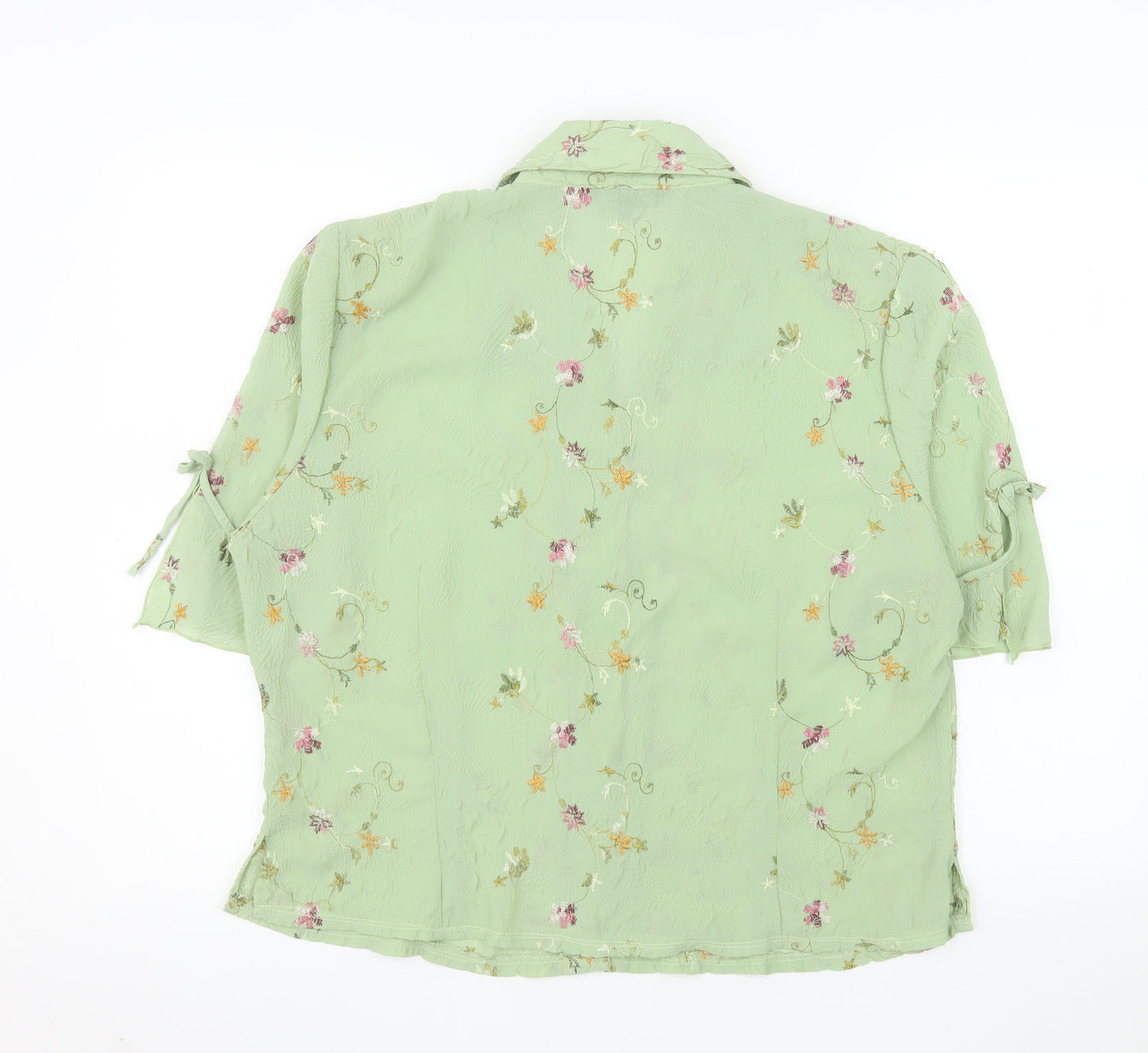 Zhao Long Women Green Floral Embroidered Short Sleeve Blouse Size 22