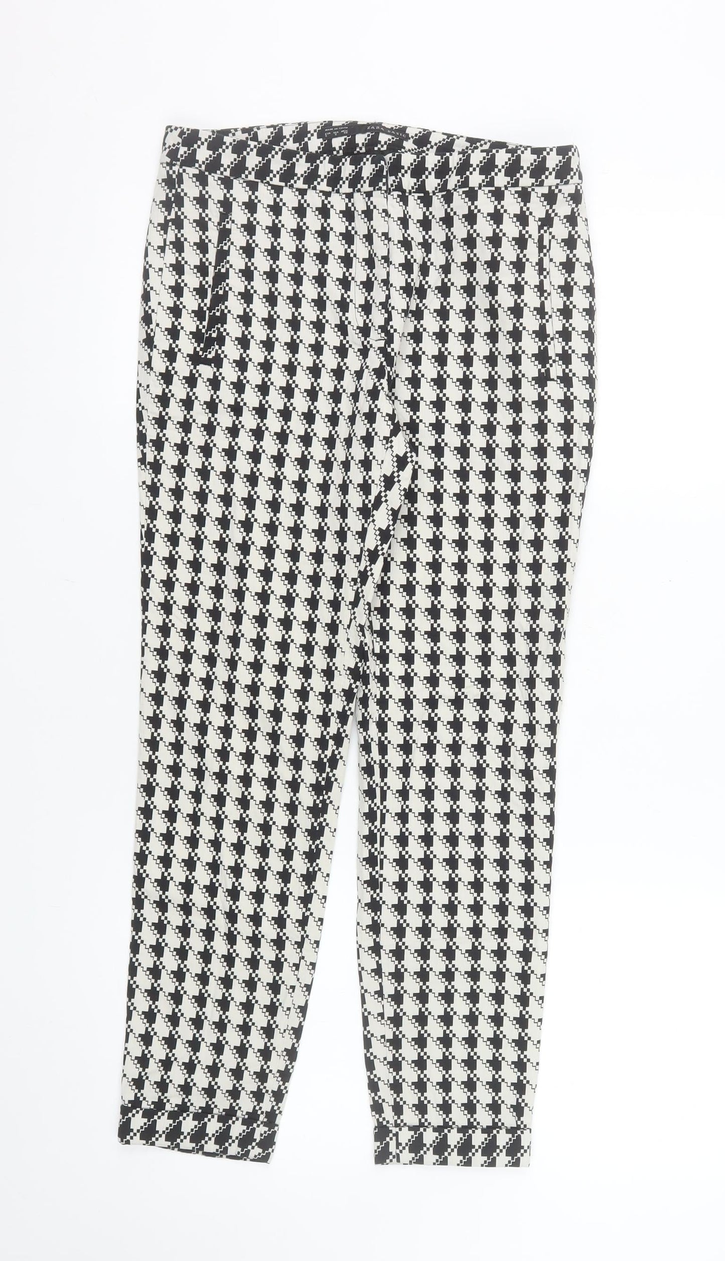 Zara Basic Women's Black Geometric Slim Cropped Trousers Size S