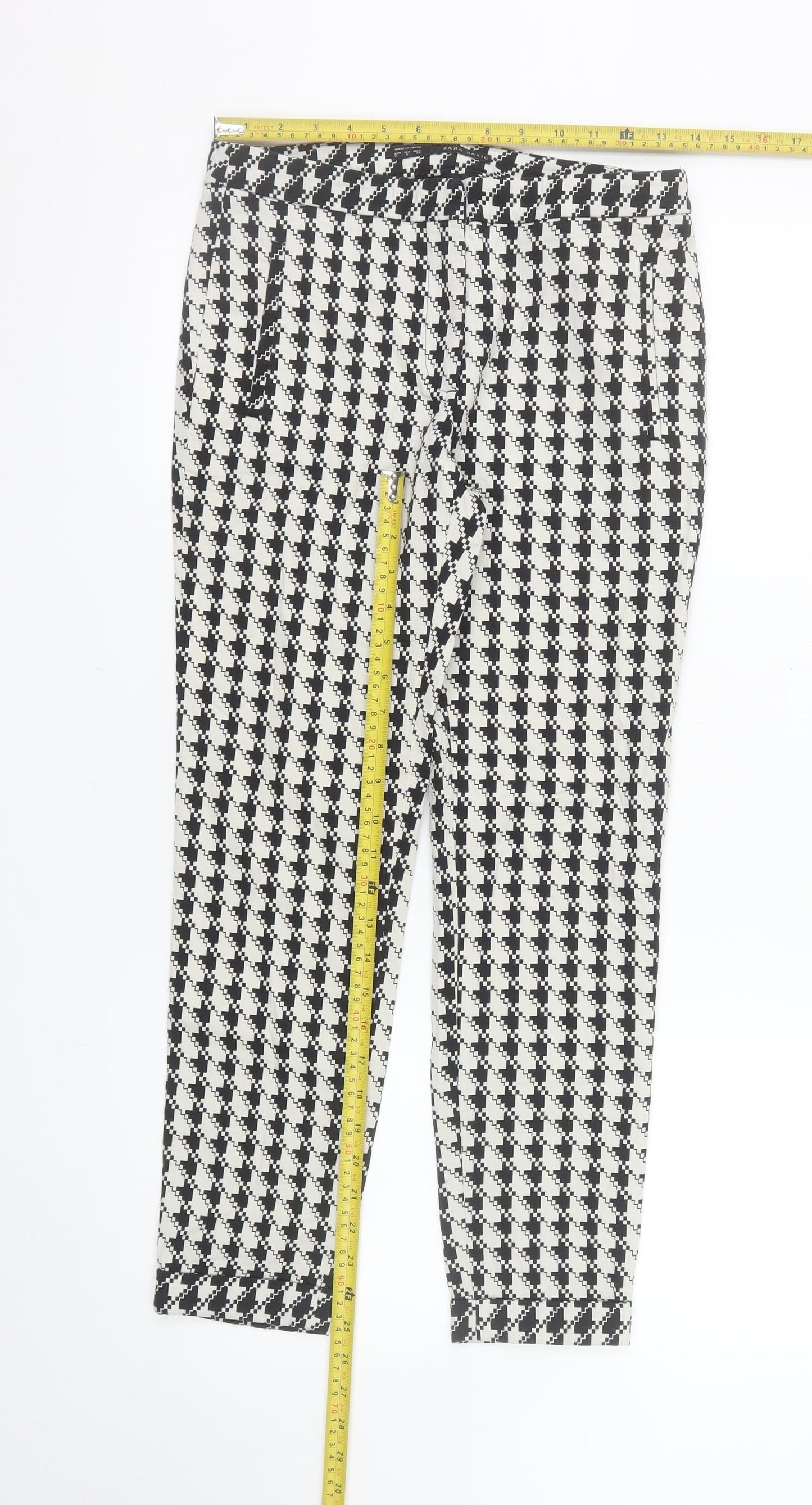 Zara Basic Women's Black Geometric Slim Cropped Trousers Size S