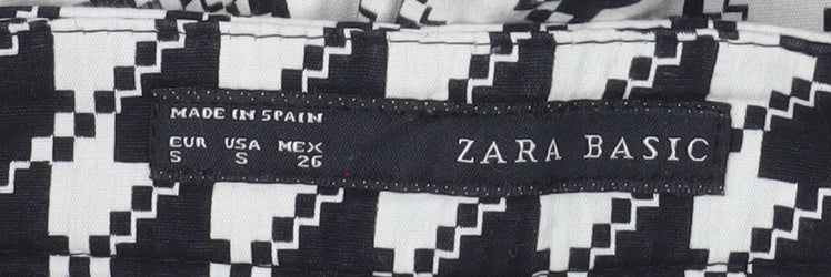 Zara Basic Women's Black Geometric Slim Cropped Trousers Size S