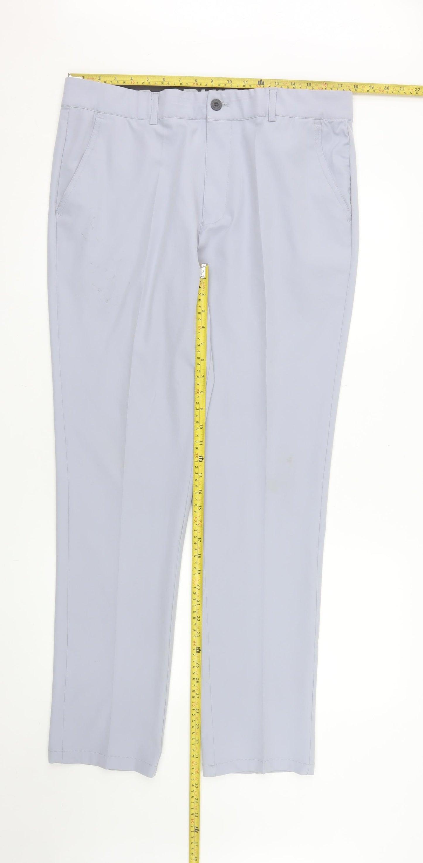 Druids Men's Grey Stretch Chino Trousers 36W 32L Straight Leg