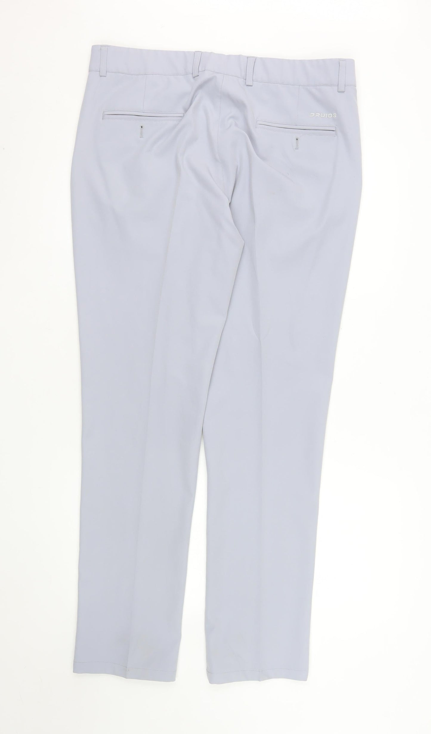 Druids Men's Grey Stretch Chino Trousers 36W 32L Straight Leg