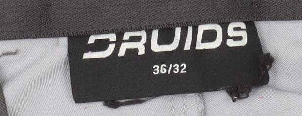 Druids Men's Grey Stretch Chino Trousers 36W 32L Straight Leg