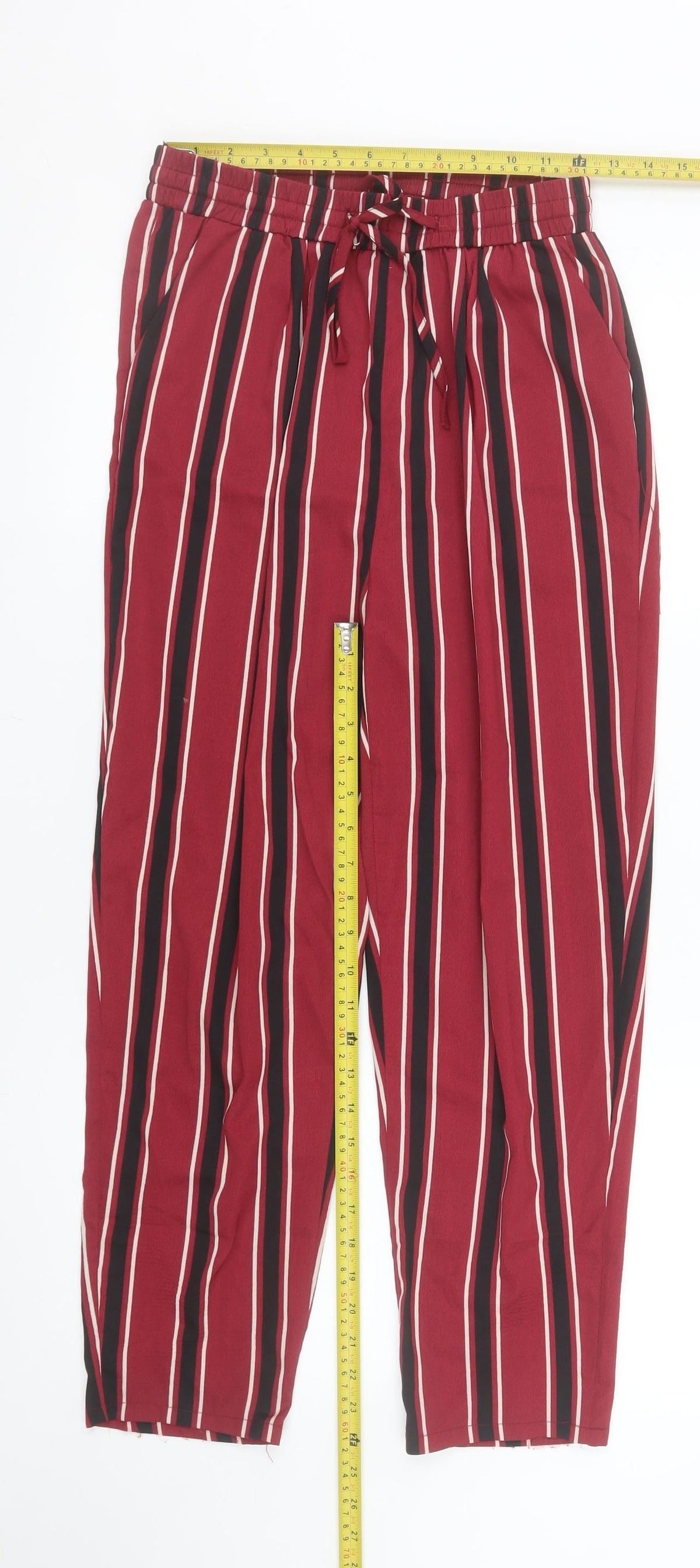 PrettyLittleThing Women’s Red Striped Cropped Tapered Trousers Size 10