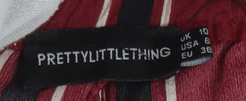 PrettyLittleThing Women’s Red Striped Cropped Tapered Trousers Size 10