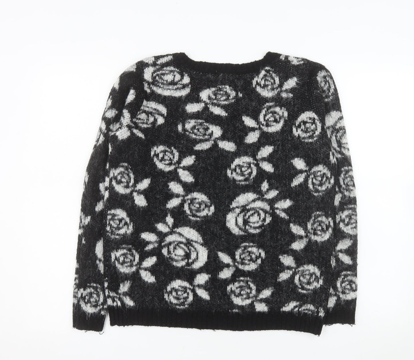 Vero Moda Women’s Black Floral Knit Acrylic Jumper Size S