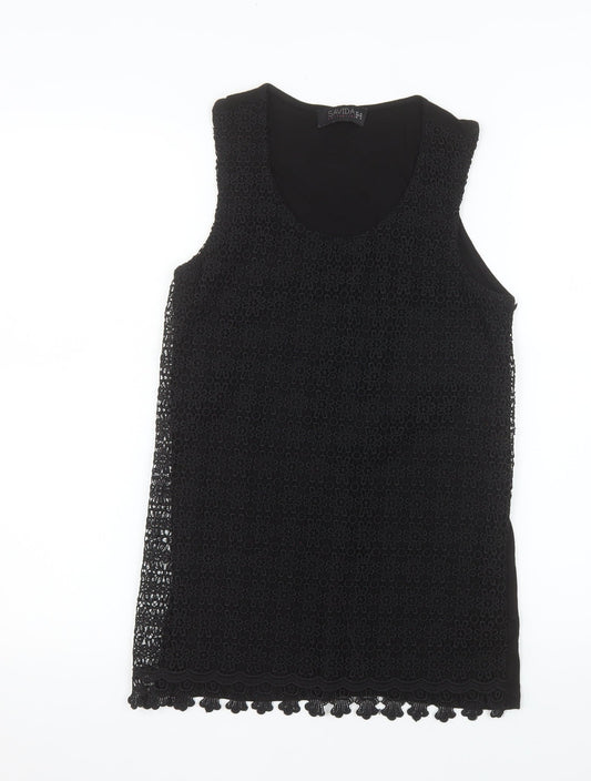 Savida Women’s Black Lace Tank Top UK 10 Viscose Blend Camisole