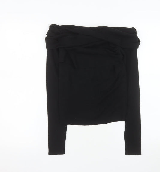 Commense Women’s Black Off Shoulder Long Sleeve Knit Blouse M