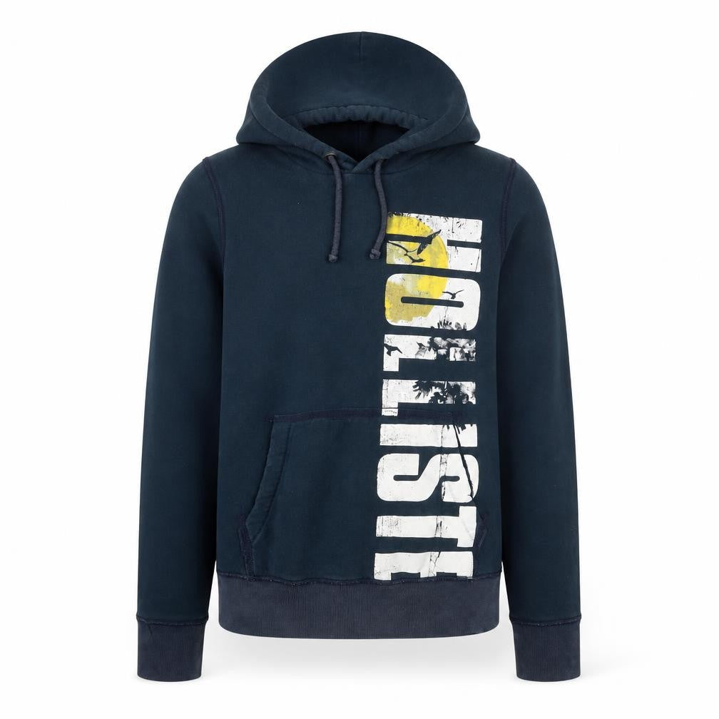 Hollister Men's Blue Pullover Hoodie M Graphic Logo Cotton Blend