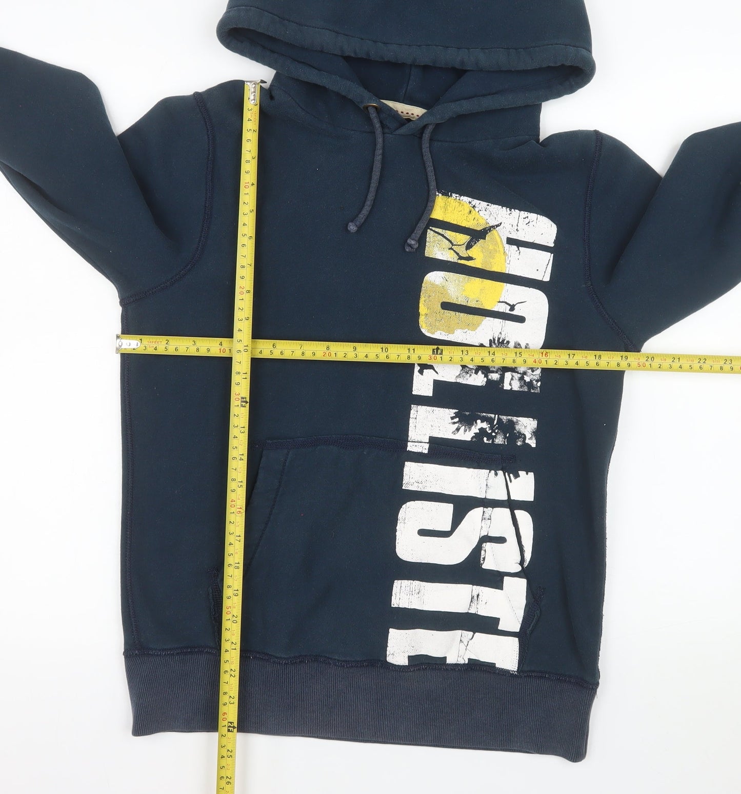 Hollister Men's Blue Pullover Hoodie M Graphic Logo Cotton Blend