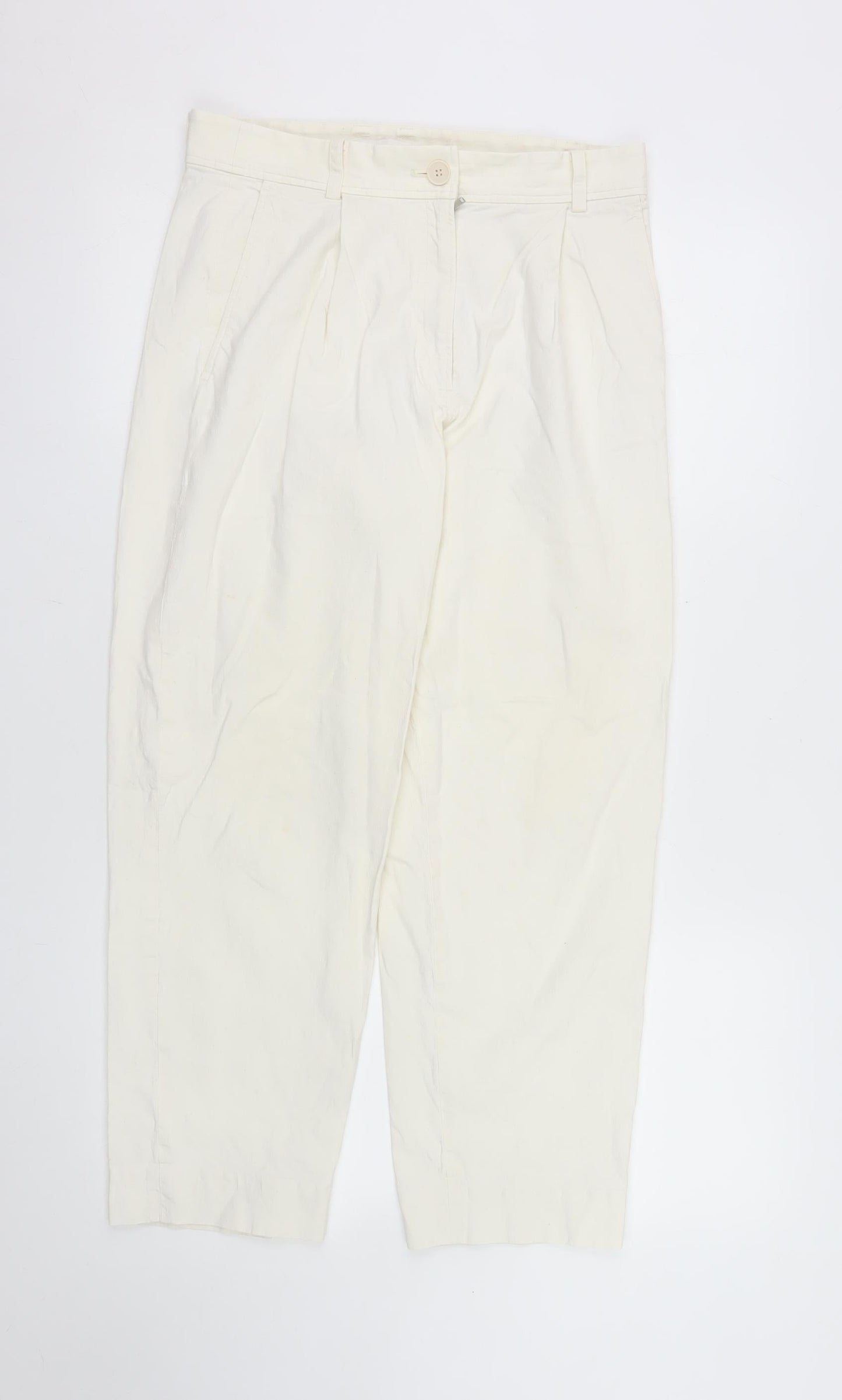 COS Women’s Ivory Chino Trousers Size 8 Pleated Hemp Blend