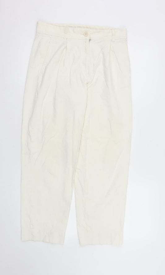 COS Women’s Ivory Chino Trousers Size 8 Pleated Hemp Blend