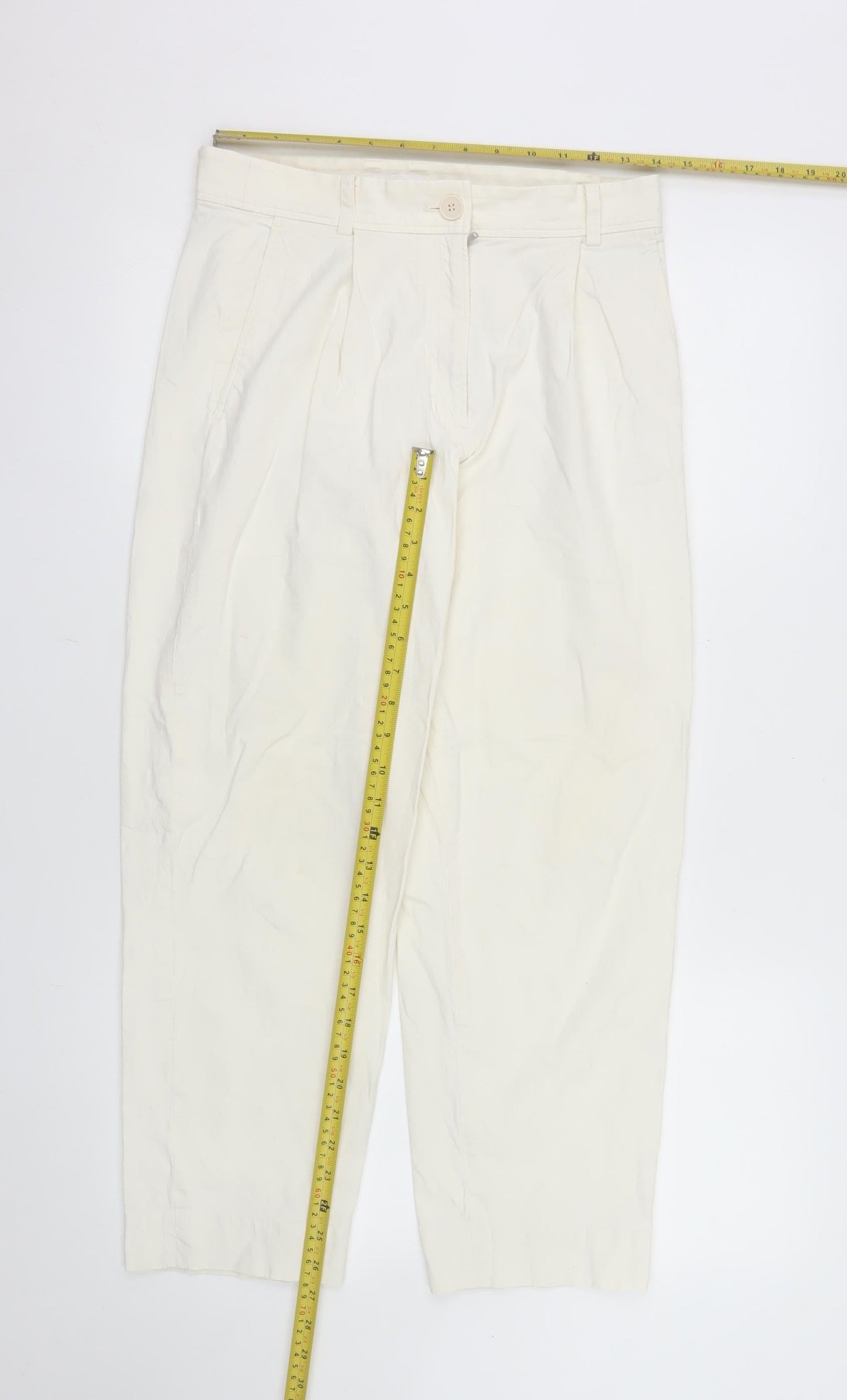 COS Women’s Ivory Chino Trousers Size 8 Pleated Hemp Blend