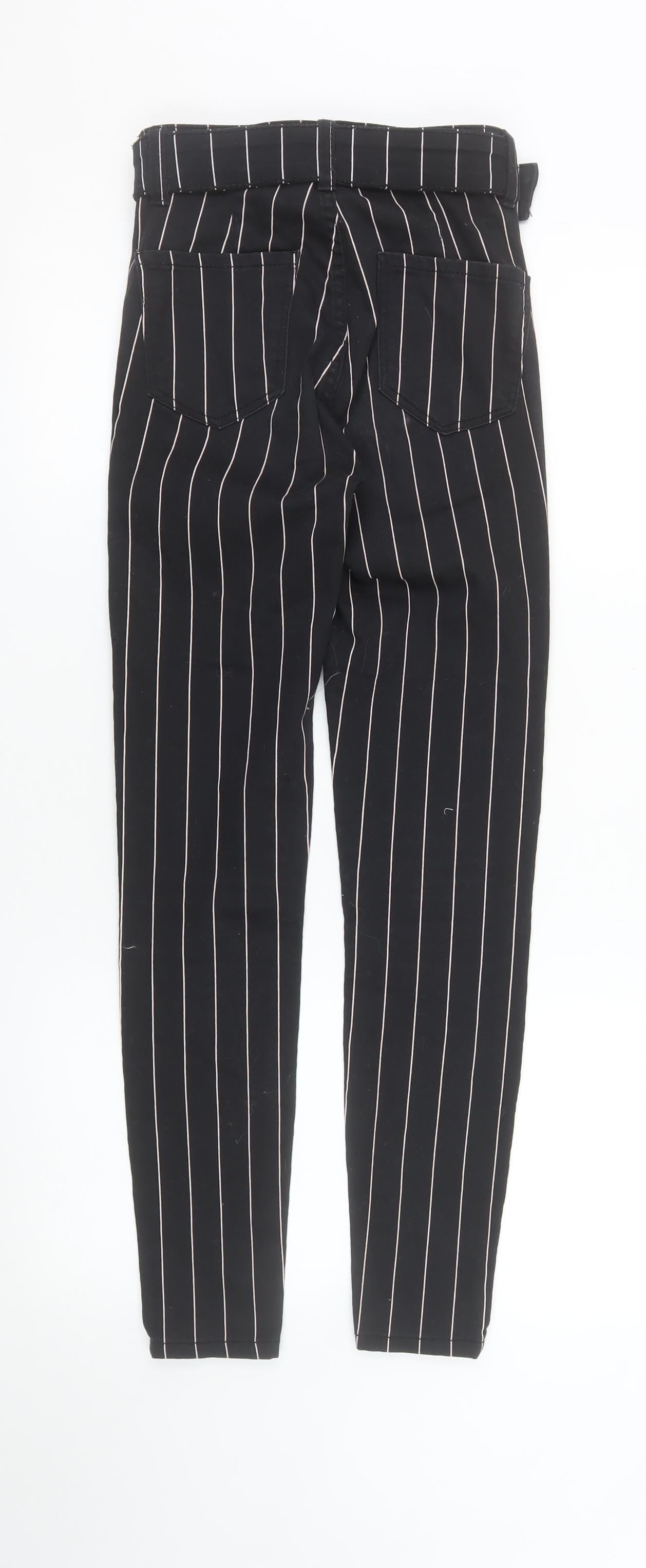 Bershka Women Black Striped High Rise Paperbag Tapered Trousers Size 6