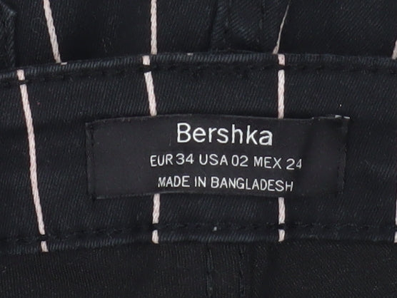Bershka Women Black Striped High Rise Paperbag Tapered Trousers Size 6