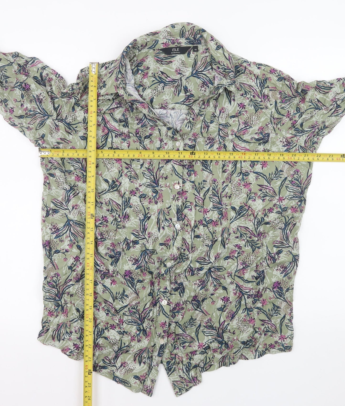 Isle Essentials Women’s Green Floral Button-Up Tunic Shirt Size 16