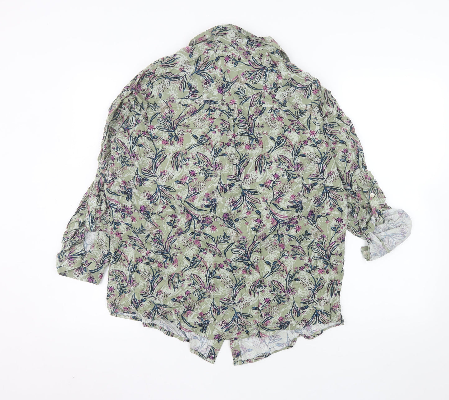 Isle Essentials Women’s Green Floral Button-Up Tunic Shirt Size 16