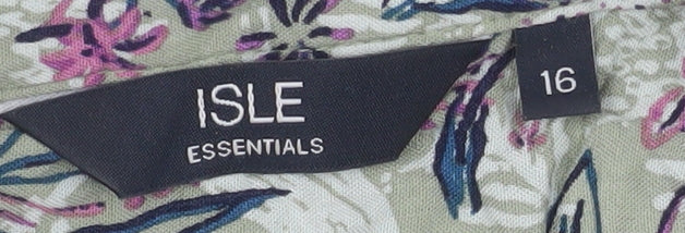 Isle Essentials Women’s Green Floral Button-Up Tunic Shirt Size 16
