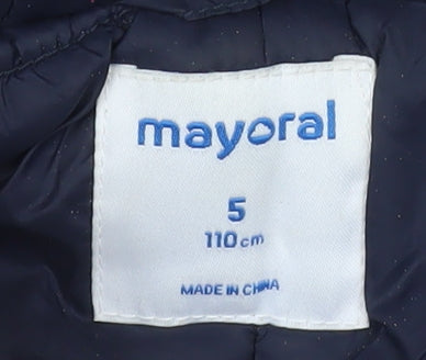 Mayoral Boys Black Duffle Coat Hooded Mid-Length 5 Years Polyester