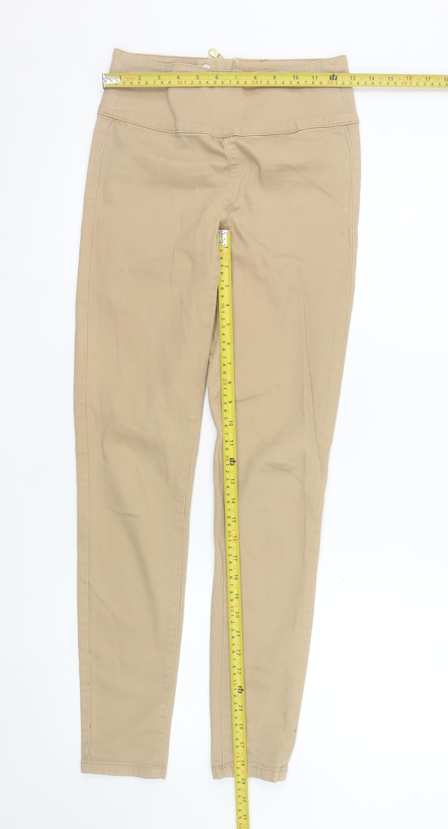 Pieces Women’s Beige High Waist Skinny Leggings S Zip Detail