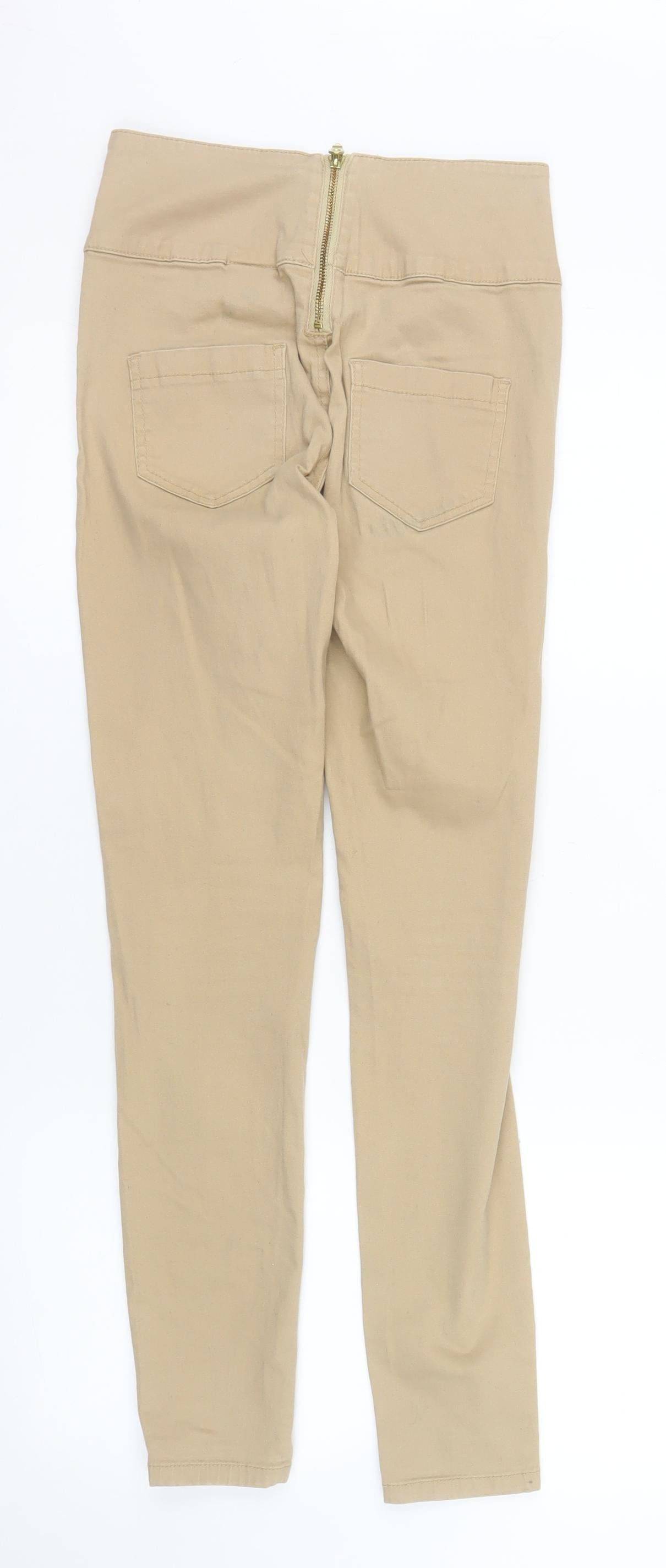 Pieces Women’s Beige High Waist Skinny Leggings S Zip Detail